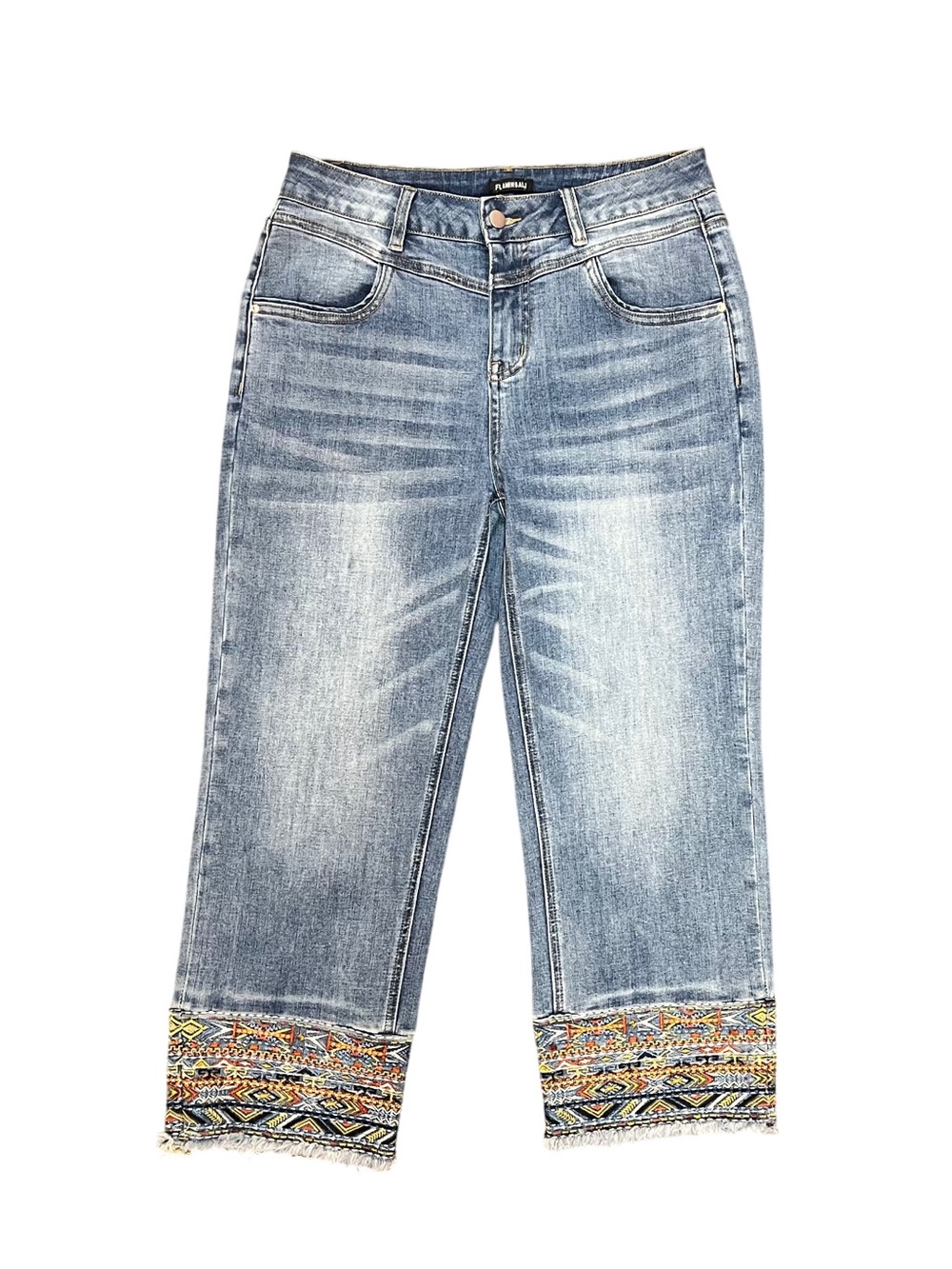 Flamingals Embroidered Hem Cropped Ankle Jeans Boho Women’s Denim Size W30 L24